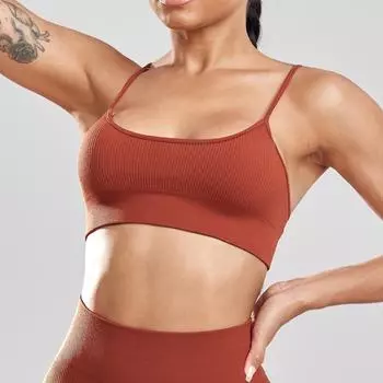 Бюстгальтер с резьбой и подушечкой на груди Красивая спинка Спортивное нижнее белье S кирпич красный