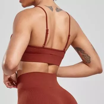 Бюстгальтер с резьбой и подушечкой на груди Красивая спинка Спортивное нижнее белье S кирпич красный