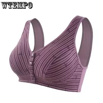 Бюстгальтер с тонкими чашками и пуговицами спереди для женщин, полосатый, без стального кольца, большой бюстгальтер для женщин среднего и пожилого возраста, нижнее белье для женщин 36/80B бежевый