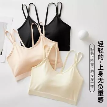 Бюстгальтер с тонкой спинкой, небольшая сборка груди, антилегкая обтяжка груди, ощущение прохлады летом, встроенное красивое нижнее белье для спины с накладками на грудь, для женщин F (85-60kg recommended) чёрный