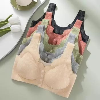 Бюстгальтер с застежкой спереди для женщин, бюстгальтеры пуш-ап, дышащий бесшовный бюстгальтер без косточек, беспроводной бюстгальтер, жилет, тонкая чашка, сексуальное женское белье M чёрный