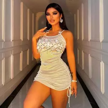 Бюстгальтер в стиле музыкального фестиваля ослепительно блестящий бюстгальтер цепочка сексуальный драгоценный камень шея бретелька слинг снаружи сексуальная одежда XS серебряный