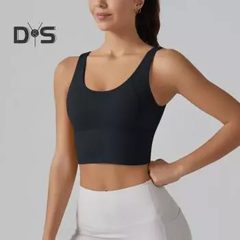 Бюстгальтер-жилет для йоги с фиксированными подушечками для груди, глубокий V-образный вырез сзади, спортивный жилет, однотонный противоударный бюстгальтер, топ для бега, фитнес-бретелька S бежевый