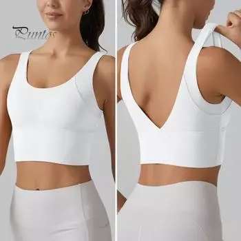 Бюстгальтер-жилет для йоги с фиксированными подушечками для груди, глубокий V-образный вырез сзади, спортивный жилет, однотонный противоударный бюстгальтер, топ для бега, фитнес-бретелька XL розовый