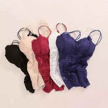 Бюстгальтер-жилет с V-образным вырезом и подушечками для удаления слинга Милое полое кружевное повседневное нижнее белье Топ