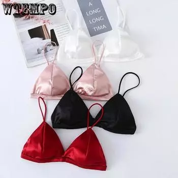 Бюстгальтеры для женщин, бюстгальтер с французскими треугольными чашками, женское нижнее белье на бретелях сзади, без стального кольца, атласный топ без бретелек, сексуальный тонкий бюстгальтер без косточек с открытой спиной белый