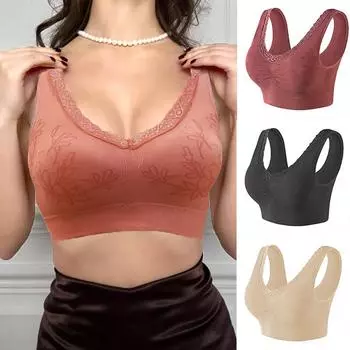 Бюстгальтеры для женщин, кружевные бюстгальтеры для сна для пожилых людей, повседневные бюстгальтеры для сна, бюстгальтеры больших размеров для женщин M/L оранжевый