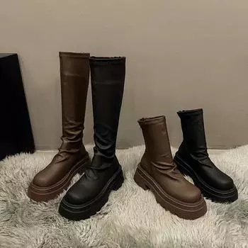 But knee boots women s autumn 2024 new elastic thin boots small thick-soled high knight boots 35 чёрный