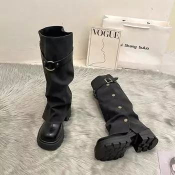 But knee leather boots retro heightening knight boots long boots women s autumn and winter fashion trouser boots 35