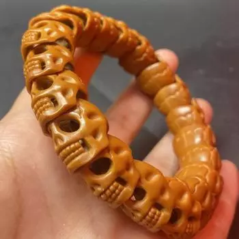 Бутик-браслет с черепом и гравировкой оливкового сердечника, властный браслет с ручной резьбой 10mm