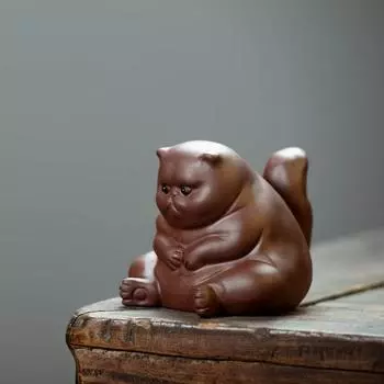 Бутик фиолетовый песок чай домашнее животное злой кот кукла настольные украшения ручная работа скульптура ремесла домашний чайный сервиз украшения украшения 7X8X6.8CM