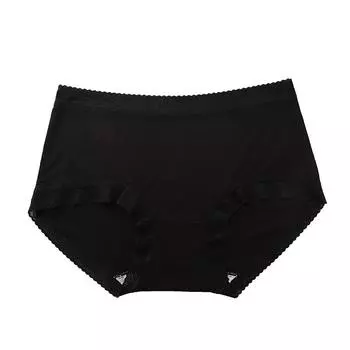 Бутик мягкое шелковое гладкое высокоэластичное антибактериальное кружевное женское нижнее белье со средней талией L чёрный