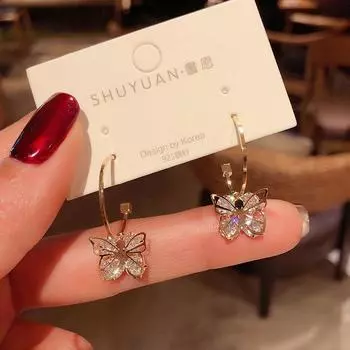 Бутик полые хрустальные золотые серьги-бабочки серьги-крючки индивидуальные модные серьги свадебные украшения подарки на день рождения