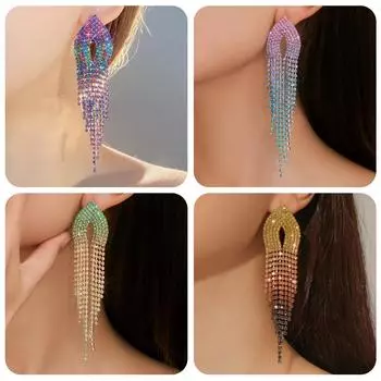 Бутик преувеличенный темперамент длинные модные инкрустированные стразами серьги полностью бриллиантовые длинные серьги с кисточками женские серьги 1 пара