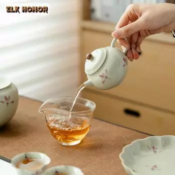 Бутик Pure, расписанный вручную, розовый чайник с орхидеей, ретро-чайник с пеплом для растений, чайник для заваривания чая с фильтром, китайский чайный сервиз, аксессуары, подарок B 11.3X7.5CM 100ML