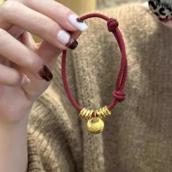 Бутик S999 Чистое Серебро Пухлый Браслет на Удачу Женский Позолоченный Серебром Позолоченный Год Судьбы Плетеный Красный Шнурок-Носитель Подарок для Подруги Small fat Fu coiled push-pull + Rose box packaging