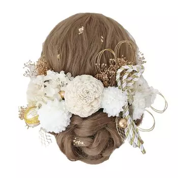 Бутон Цветок Волосы Совершеннолетие Выпускной Сушеное Золото Японские Аксессуары [Бутон Цветок] Украшение, Церемония, Церемония, Цветок, Мидзухики, Лист, Одежда, белый