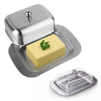Butter Dish, Stainless Steel Butter Dish with Lid - Solid Cheese/Butter Container - Butter Cheese Kitchen Cooking Storage Box