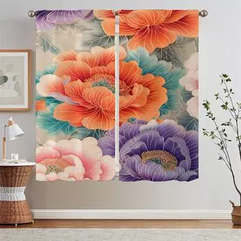 Бабочки и цветы жалюзи кухонные шторы 2 шт. прозрачные шторы для гостиной спальни украшения перегородки W50xH70cmx2pcs-CL