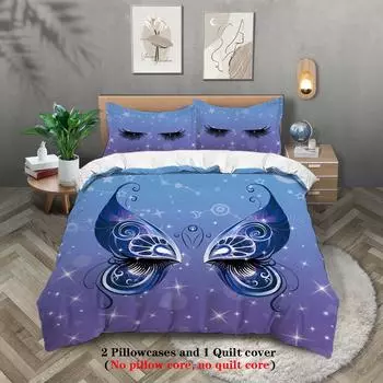 Butterfly 3D Digital Printing Polyester Three-Piece Quilt Cover Bedding Quilt Cover Pillowcase Distribution 135x200cm