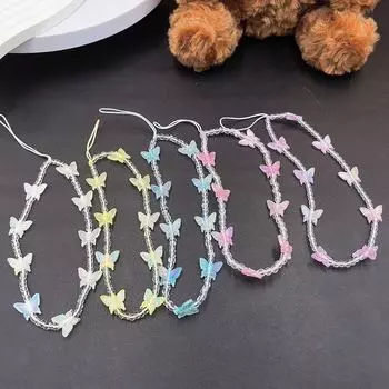 Цепочка из бусин-бабочки для мобильного телефона - женская маленькая свежая сумка декоративная веревка белый