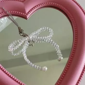 Butterfly Bead Phone Pendant Phone Charms Cellphone Chain Y2K Phone Lanyard Schoolbag Crystal pink