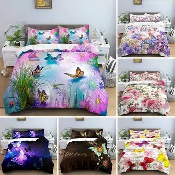 Butterfly Bedding Set 3D Flower Duvet Cover Quilt Cover Double Twin Full Queen King Adult Girl Kids Bedclothes Quilt Cover 70x133cm 2pcs