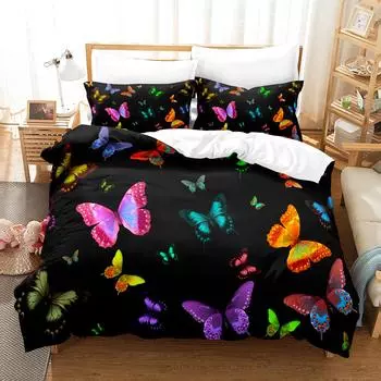 Комплект постельного белья Butterfly Single Twin Full Queen King Size Комплект постельного белья Butterfly Aldult Kid Bedroom Duvetcover Sets 3D Anime 037 EU single(135x200cm)