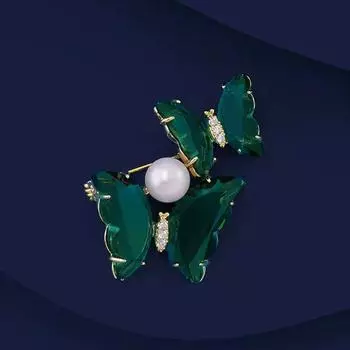 Butterfly Brooch High-End Women S Green Asymmetrical Corsage Niche Design Sense Anti-Light Pin Temperament Accessories
