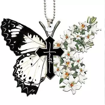 Butterfly Cartoon Charming Car Pendant Acrylic Keychain Festive Tree Decoration 3