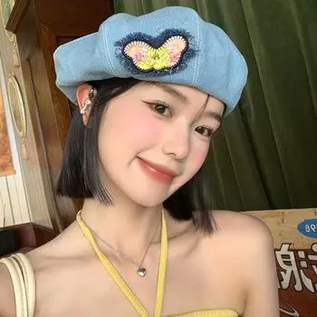 Бабочка ковбойский берет женский интернет знаменитость универсальный большой окружность головы бутон шляпа художника показывающая лицо маленькая восьмиугольная шляпа прилив M56-58cm