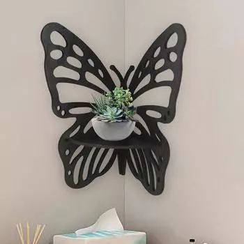 Butterfly Crystal Display Shelf Stand Corner Decoration Boho Hanging Wall Jewelry Holder Wooden Storage Organizer For Home Decor