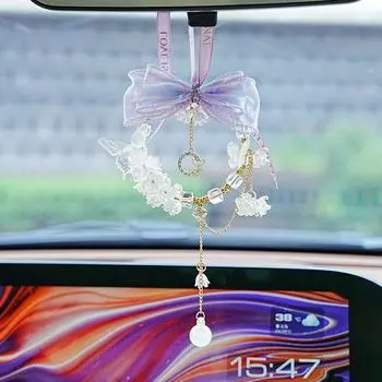 Butterfly Dance Car Pendant Bow Car Rearview Mirror Decorative Car Hanger Small Fresh Muse Car Pendant