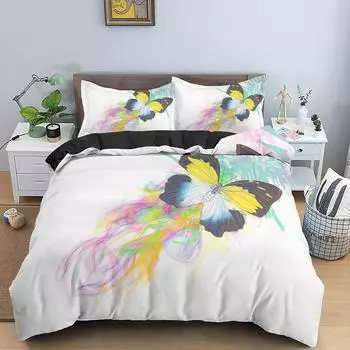 Butterfly Duvet Cover King Queen Watercolor Flying Animals Bedding Set for Adults Colorful Insect 2/3pcs Polyester Quilt Cover 70x133cm 2pcs