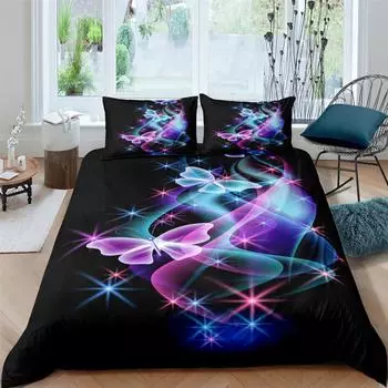 Butterfly Duvet Cover Set 3D Print Purple Insect Dreamy Light King Queen Comforter Cover for Kid Boy Girl Polyester Bedding Set 70x133cm 2pcs
