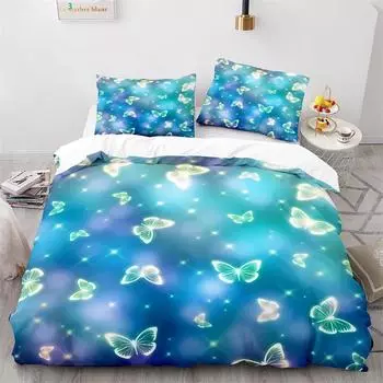 Butterfly Duvet Cover Set Blue Purple Wild Animals Bedding Set King Queen Size for Kids Girls Women Polyester Comforter Cover 70x133cm 2pcs