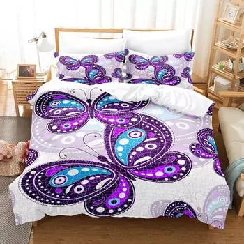 Butterfly Duvet Cover Set King Queen Full Size Printed Design for Boy Girl Teen Wild Animal Bedding Set Polyester Quilt Cover 70x133cm 2pcs
