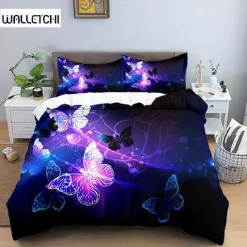 Butterfly Duvet Cover Set Polyester 3D Purple Butterfly Bedding Set Dreamy Night Butterfly Quilt Cover King Size Comforter Cover EU single(135x200cm)