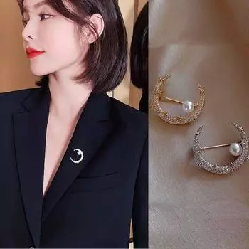 Butterfly Female Moon Stylish Niche Style Suit Brooch Gold + silver [Moon]]