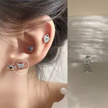 Butterfly Flats Medical Titanium Steel Ear Studs Full diamond butterfly 1