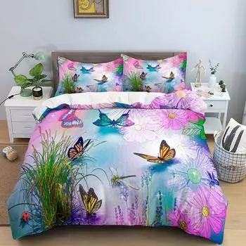 Butterfly Flower Bedding Set Boys Girls Twin Queen Size Duvet Cover Pillowcase Bed Kids Adult Fashion Home Textileextile 70x133cm 2pcs
