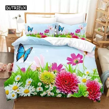 Постельное белье Butterfly Flower Queen Комплект пододеяльника Постельное белье Цифровая печать Постельное белье Королевский размер Комплект пододеяльника Комплект постельного белья EU single(135x200cm)