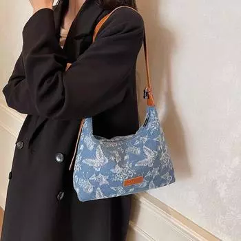 Сумка-хобо Butterfly, женская, большая вместимость, сумка для поездок на работу, винтажная сумка через плечо темно-синий