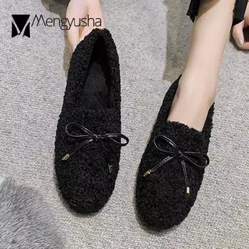Butterfly-Knot туфли на плоской подошве из меха ягненка женские мокасины из шерсти и меха балетки зимние хлопковые туфли для женщин теплые плюшевые флисовые мокасины 5 бежевый