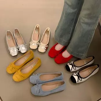 Butterfly-knot Women Ballet Flats Shoes Fashion Shallow Slip On Shoes Laides Soft Sole Comfort Dress Ballerina Shoes 35 жёлтый