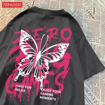Узор с буквами-бабочками, короткий рукав, удобная, классная одежда для женщин, повседневная спортивная одежда, идеальная футболка с рисунком S