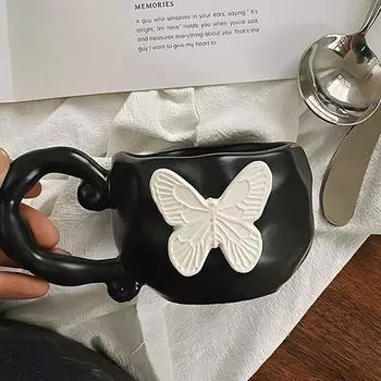 Butterfly Mug, Coffee, Drinking Water, High Value, Cute New Black, Gifts for Girls, Good-looking and Creati Drinkware 301-400ml