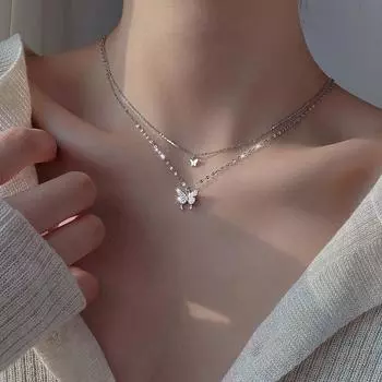 Butterfly necklace women s double-layer collarbone chain necklace women s jewelry gift