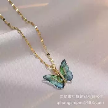 Butterfly Necklace Women S Light Luxury Simple Personality Trend Inlaid Colorful Pendant Collarbone Chain