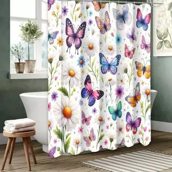 Butterfly pattern Bathing Curtain Bathroom Shower Curtain Waterproof With 12 Hooks Home Deco Free Ship 180x180cm curtain
